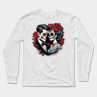 Bride and Groom Day of the Dead Skull Candy graphic Long Sleeve T-Shirt